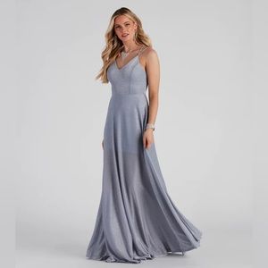 NWT!! Formal Glitter A line Dress - Light Blue